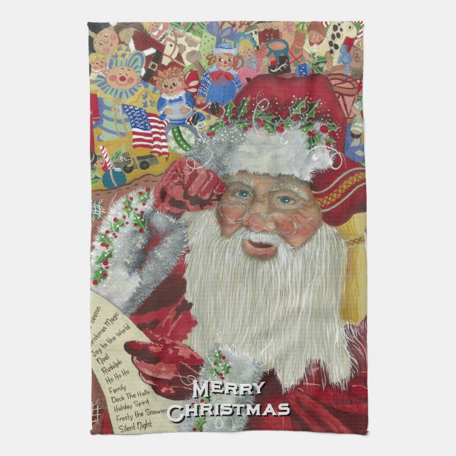 Classic Santa Checking It Twice Kitchen Towels (Vertical)