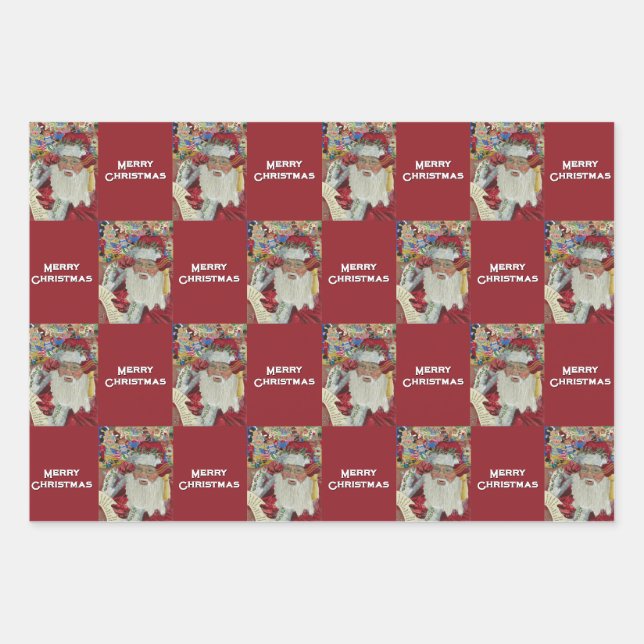 Classic Santa - Checking It Twice Merry Christmas Wrapping Paper Sheet (Front 3)