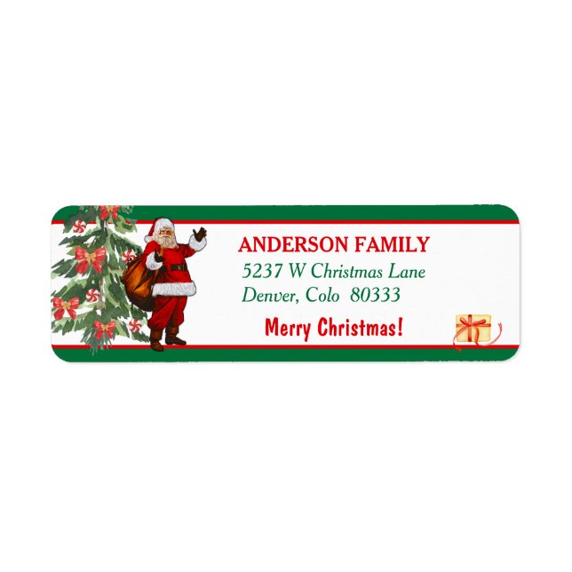 Classic Santa Christmas Tree Return Address Label (Front)