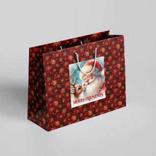 Classic Santa Claus and Rudolph Kids Christmas Large Gift Bag