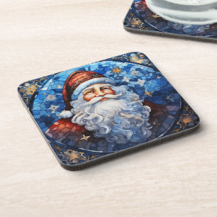 Classic Santa Claus Blue Stained Glass Coaster