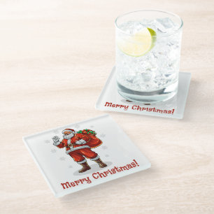 Classic Santa Claus bringing Christmas presents Glass Coaster