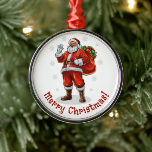 Classic Santa Claus bringing Christmas presents Metal Ornament