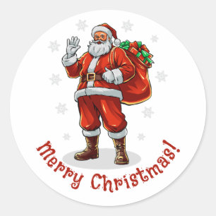 Classic Santa Claus bringing Christmas presents Round Sticker
