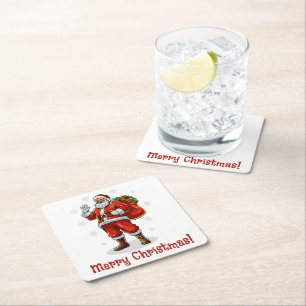 Classic Santa Claus bringing Christmas presents Square Paper Coaster