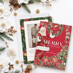 Classic Santa Claus Christmas Tree Photo Holiday Card