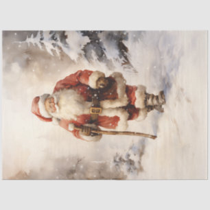 Classic Santa Claus coming in snowy forest Tissue Paper