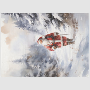 Classic Santa Claus coming in snowy forest Tissue Paper