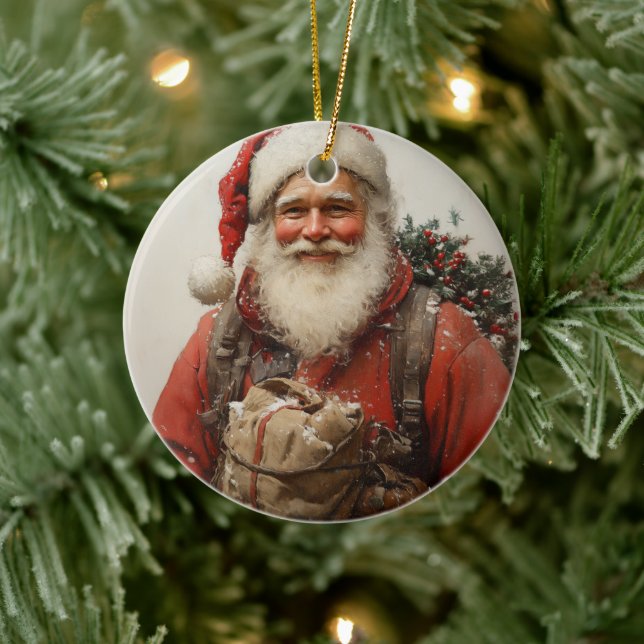 Classic Santa Claus Heartwarming Christmas Art Ceramic Ornament (Tree)