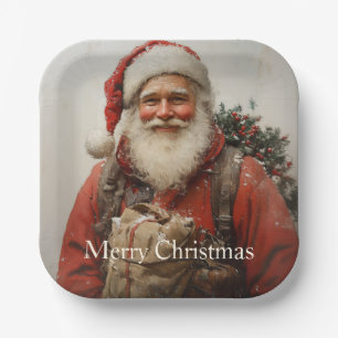 Classic Santa Claus Heartwarming Christmas Art Paper Plate