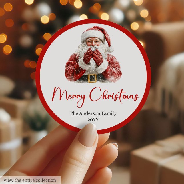 Classic Santa Claus Merry Christmas Label Tag (Classic Santa Claus Merry Christmas Label Tag)