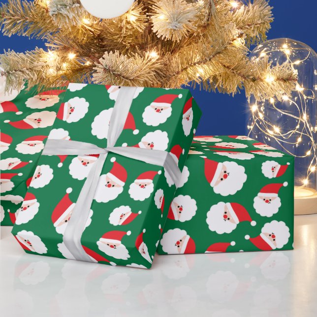 Classic Santa Claus Minimalist Green Seamless Wrapping Paper (Holidays)