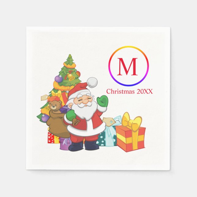 Classic Santa Claus Monogram Christmas Napkin (Front)
