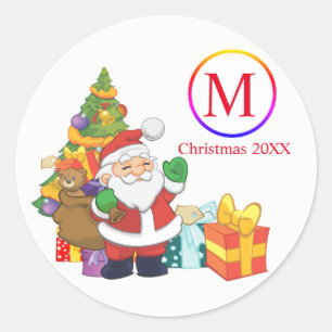 Classic Santa Claus Monogram Christmas Round Sticker