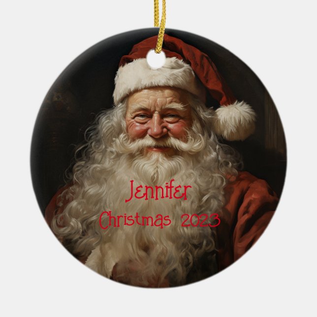Classic Santa Claus Personalised Christmas Ornamen Ceramic Ornament (Front)