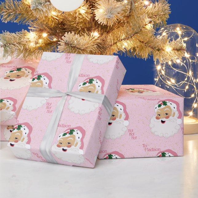 Classic Santa Claus Pink Personalised    Wrapping Paper (Holidays)