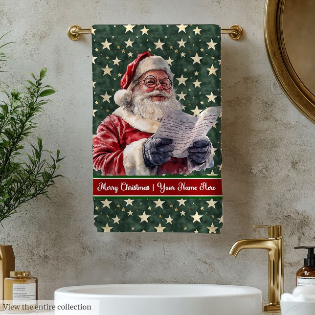Classic Santa Claus Reading Letter Red Green Towel (Classic Santa Claus Reading Letter Red Green Towel)