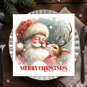 Classic Santa Claus Rudolph Holiday Dinner Party  Napkin