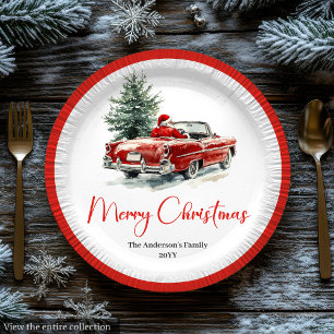 Classic Santa Claus Script Font Festive Dinner Paper Plate