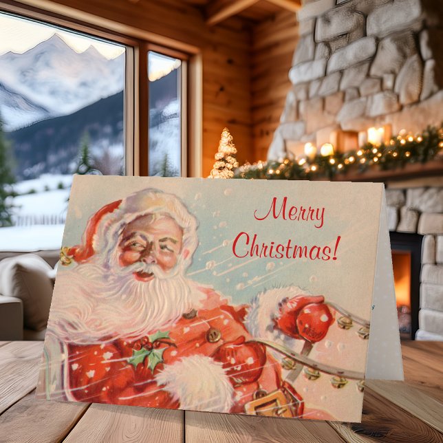 Classic Santa Claus Sleigh Ride Christmas Card (This classic Santa Claus Christmas card will warm up anyone's day and room)