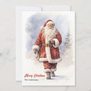 Classic Santa Claus smiling in snowy forest Holiday Card