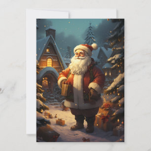 Classic Santa Claus Standing in the Snow Holiday Card