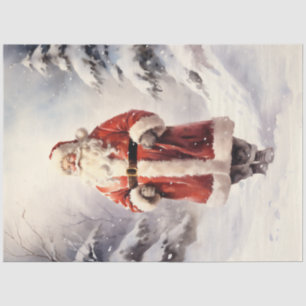 Classic Santa Claus walking in snowy forest Tissue Paper