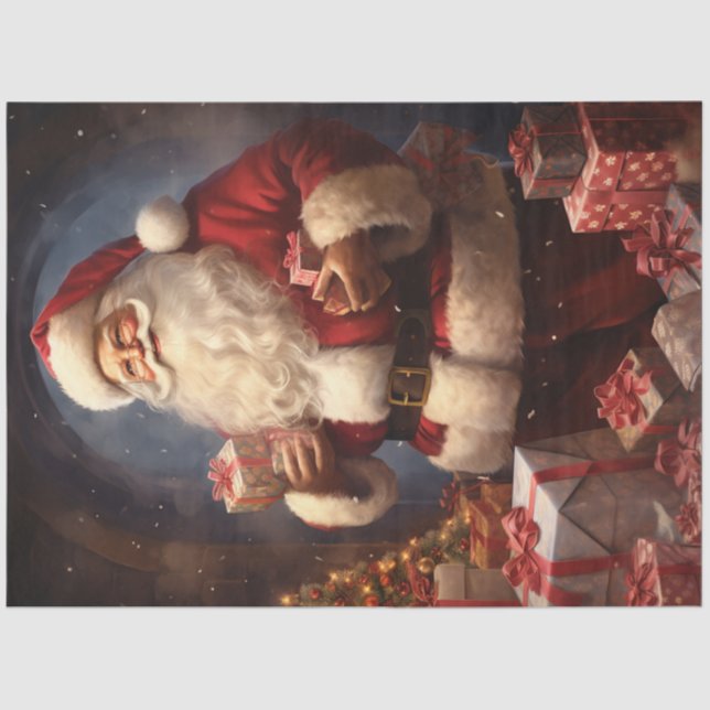Classic Santa Claus with Christmas presents Tissue Paper (Front)