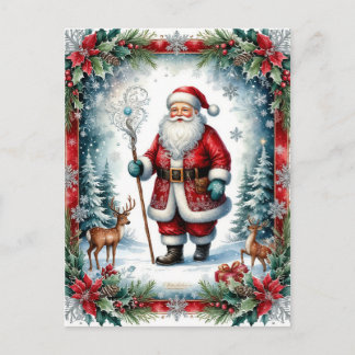 Classic Santa Claus with Staff Christmas Holiday Postcard