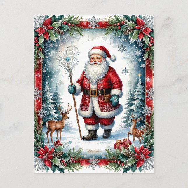 Classic Santa Claus with Staff Christmas  Holiday Postcard (Front)