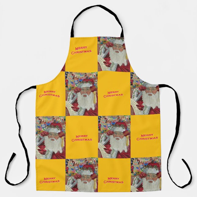 Classic Santa Gold Checking It Twice Holiday Apron (Front)