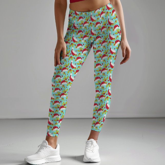 Classic Santa Hat Holly Novelty Fun Pink Christmas Leggings (Creator Uploaded)