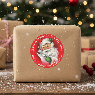 Classic Santa Holly Jolly Christmas Custom Holiday Round Sticker