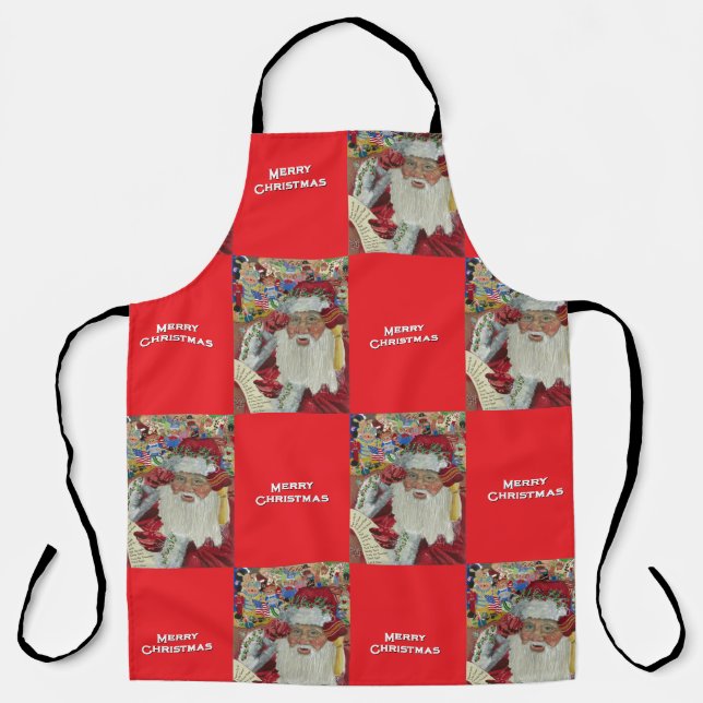 Classic Santa Red Checking It Twice Holiday Apron (Front)