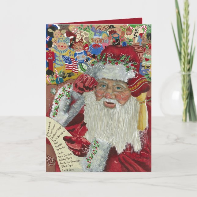 Classic Santa Red Inside Checking It Twice Holiday Card (Front)