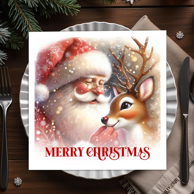 Classic Santa Rudolph Christmas Party Napkins  (Classic Santa Rudolph Christmas Party Napkins Festive Set)