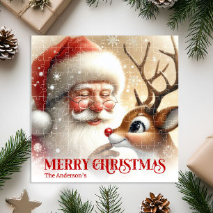 Classic Santa Rudolph Personalized Christmas Kids Jigsaw Puzzle