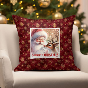 Classic Santa Rudolph Pillow Merry Xmas Warmth 