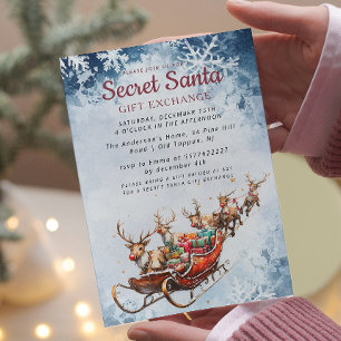 Classic Santa Sleigh Secret Santa Winter Party Invitation