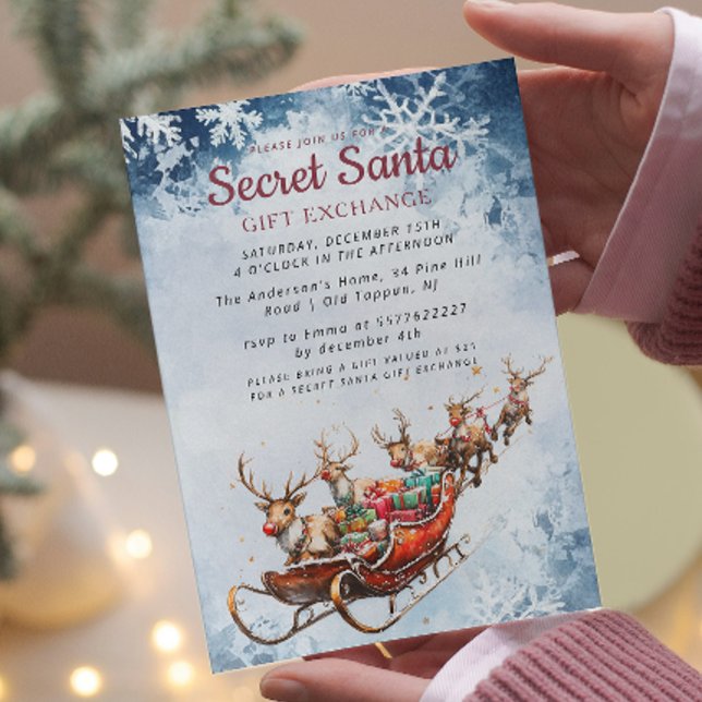 Classic Santa Sleigh Secret Santa Winter Party Invitation (Creator Uploaded)