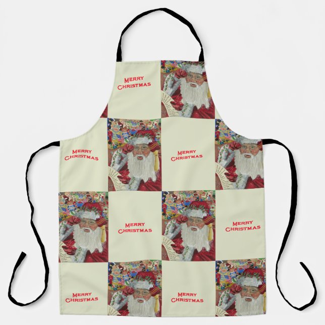 Classic Santa White Checking It Twice Holiday Apron (Front)
