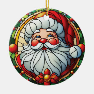 Classic Santa with Holly Wreath Ceramic Ornament