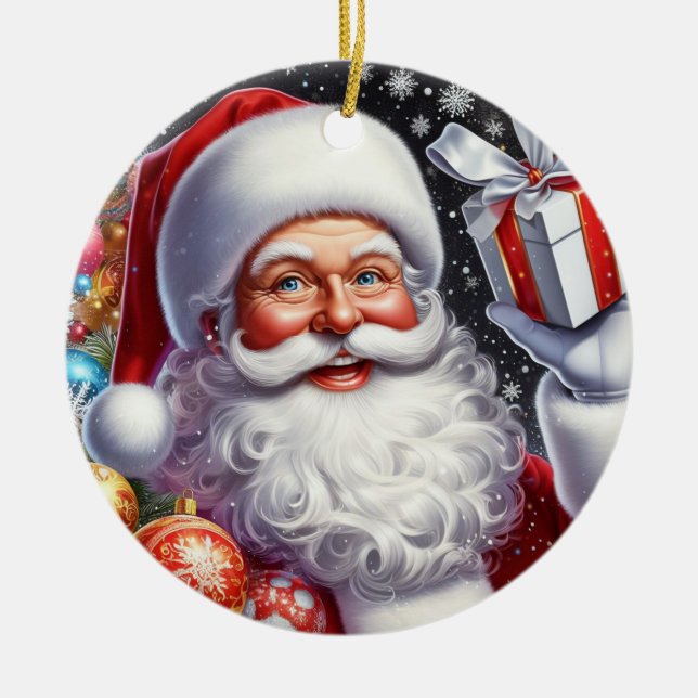 Classic Santa with present & ornaments (Front)