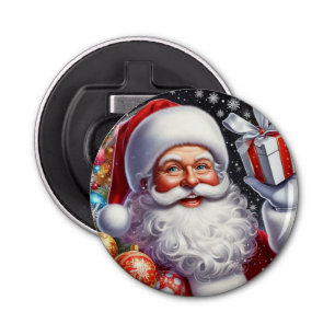 Classic Santa with present & ornaments Bottle Opener