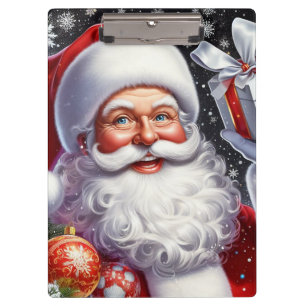 Classic Santa with present & ornaments Clipboard