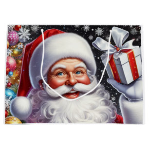 Classic Santa with present & ornaments Large Gift Bag