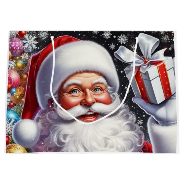 Classic Santa with present & ornaments Large Gift Bag (Front)