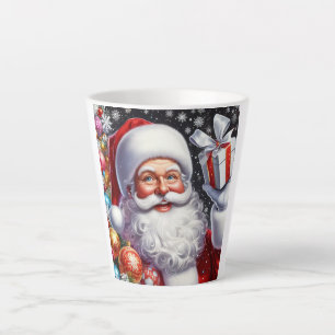 Classic Santa with present & ornaments Latte Mug