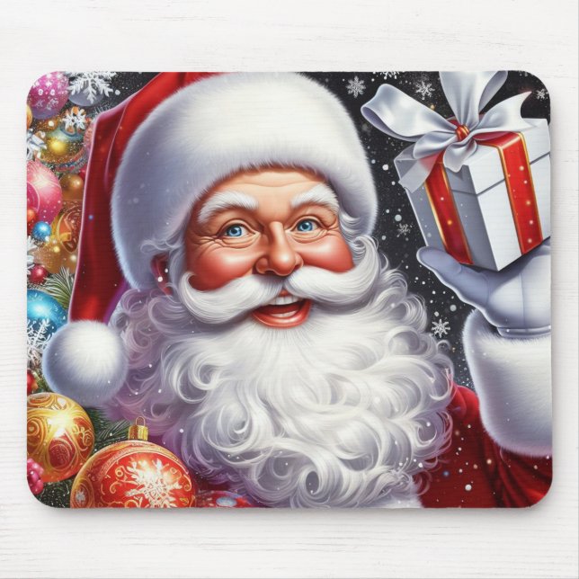 Classic Santa with present & ornaments Mouse Pad (Front)