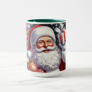Classic Santa with present & ornaments Mug